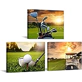 iKNOW FOTO 3 Piece Sports Canvas Wall Art Golf Course Scenery Sunset Framed Print Artwork for Home Decor Ready to Hang Each 12"x16"