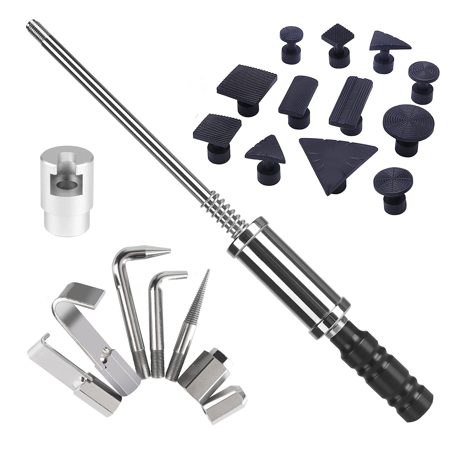 Photo 1 of DRAMLOR Paintless Dent Repair Kit, Heavy Duty Dent Puller Tool Paintless Car Dent Repair Tool with 12pcs Auto Body Tools Tabs and 8pcs Dent Puller Screw Tip
