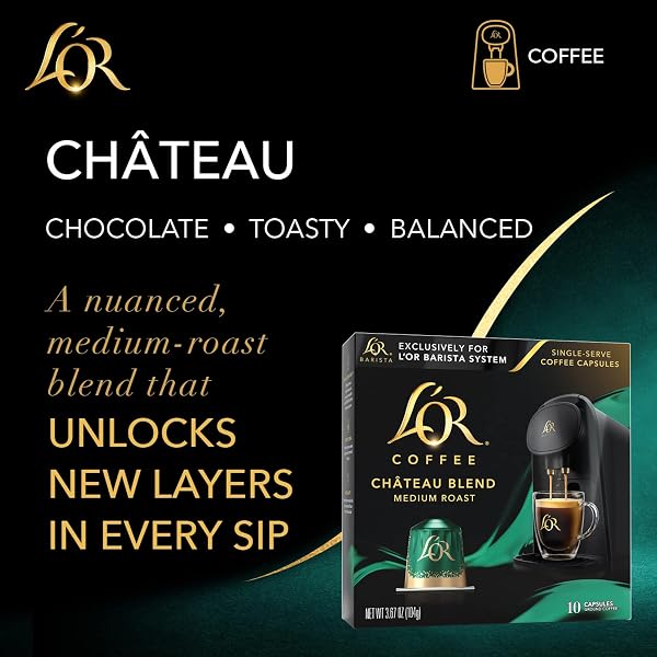 L’OR COFFEE PODS, 10 COUNT CHATEAU MEDIUM ROAST BLEND, SINGLE-SERVE ALUMINUM COFFEE CAPSULES COMPATIBLE WITH THE L’OR BARISTA SYSTEM, 10 COUNT (PACK OF 1)