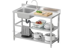 Stainless Steel Utility Sink Free Standing Outdoor Sink Commercial Single Bowl Sinks for Garage, Restaurant, Laundry, Outdoor