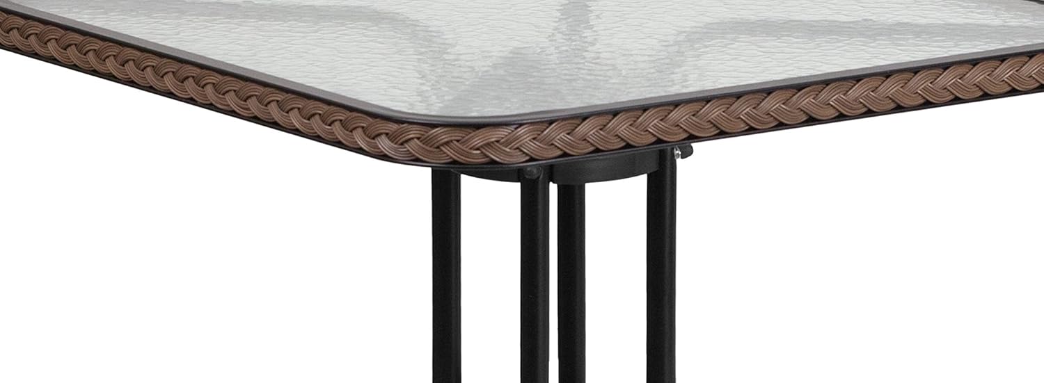 Flash Furniture 28'' Square Tempered Glass Metal Table with Dark Brown Rattan Edging: Kitchen & Dining
