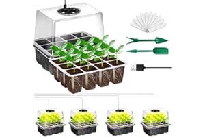 BEIUEN Seed Starter Tray with Grow Light, 5 Pack/60 Cells Seed Starter Kit, Seedling Starter Trays with Dome, Heightened Lids for Greenhouse Seeding Planting Growing (Black).