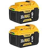 2-Pack 9000mAh Battery for Dewalt 20V Max Battery – Compatible with DCB201 DCB204 DCB206 DCB207 DCB181 DCB180 Series Tools, F