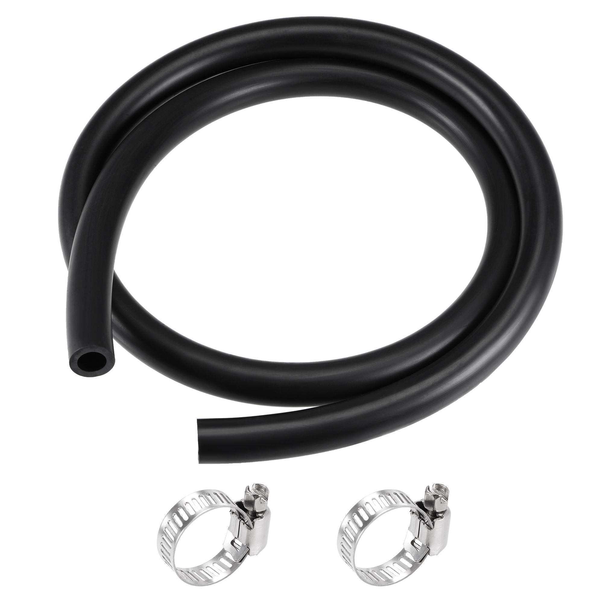 sourcing map Lubricating Oil Hose 10mm ID 16mm OD 3.3ft Rubber Water Hose Black, 2 Clamps