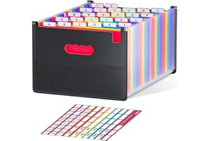 ThinkTex 26 Pockets Expanding Hanging File Folders，Larger Capacity Accordion File Organizer with tabs, Upright & Open Top（Coverless）, A4/Letter Size for Filing Cabinet and Desktop-Black