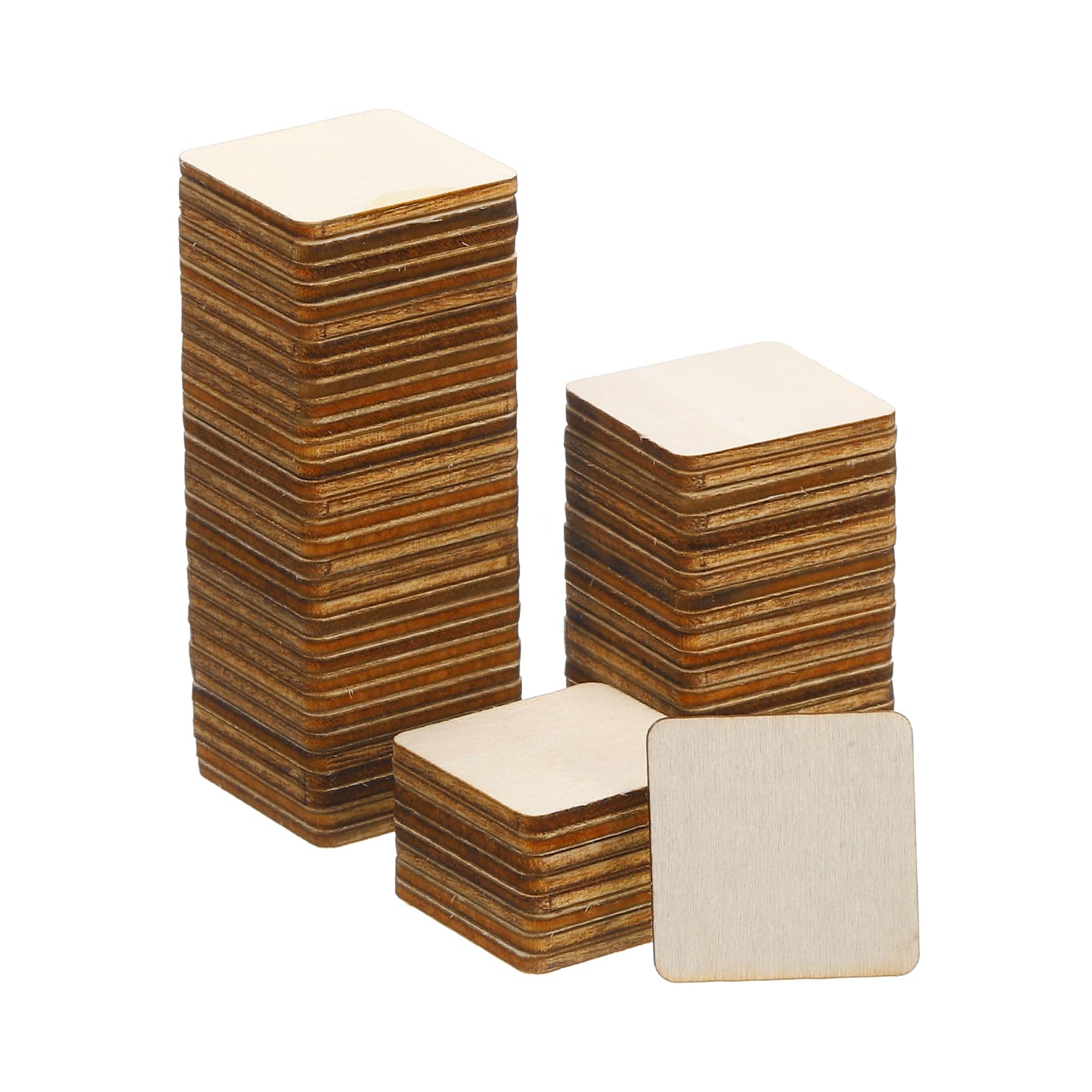 PATIKIL 30mm Wood Pieces, 80Pcs Unfinished Square Wood Shapes Blank Wooden Cutouts Natural Ornaments for DIY Project Photo Coaster Wall Tiles — image 1