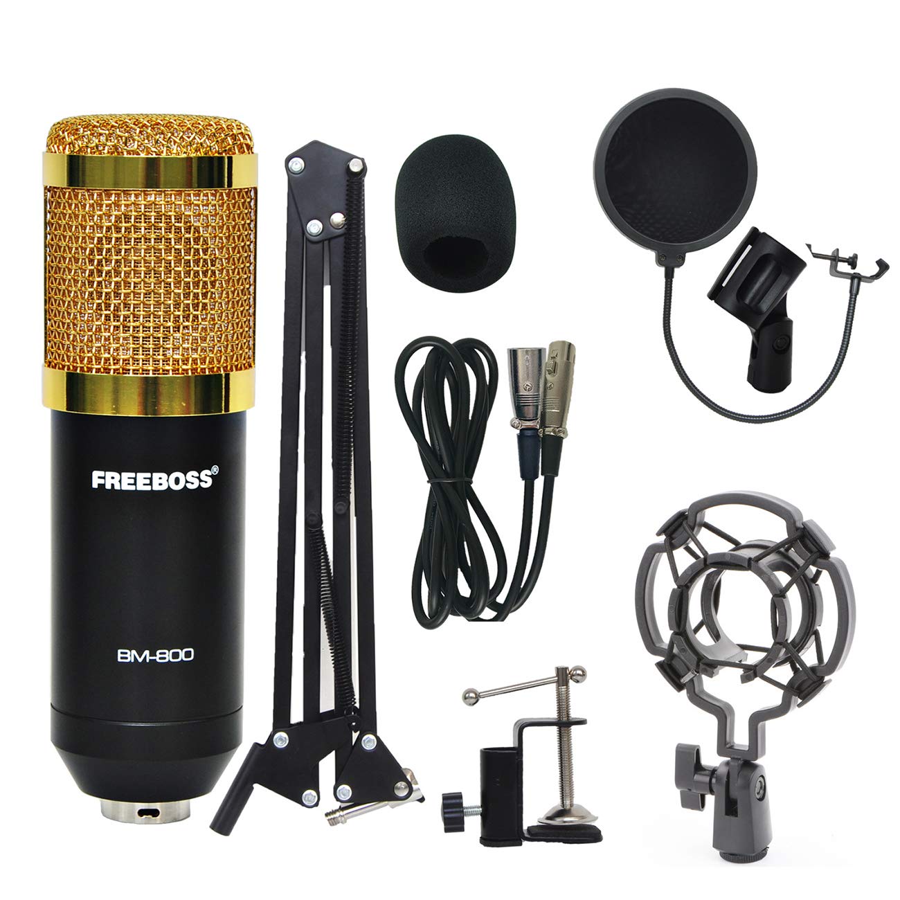 Adjustable Recording Stand, BM-800 Exquisite Microphone Set Kit Condenser Wired Microphone for Compu