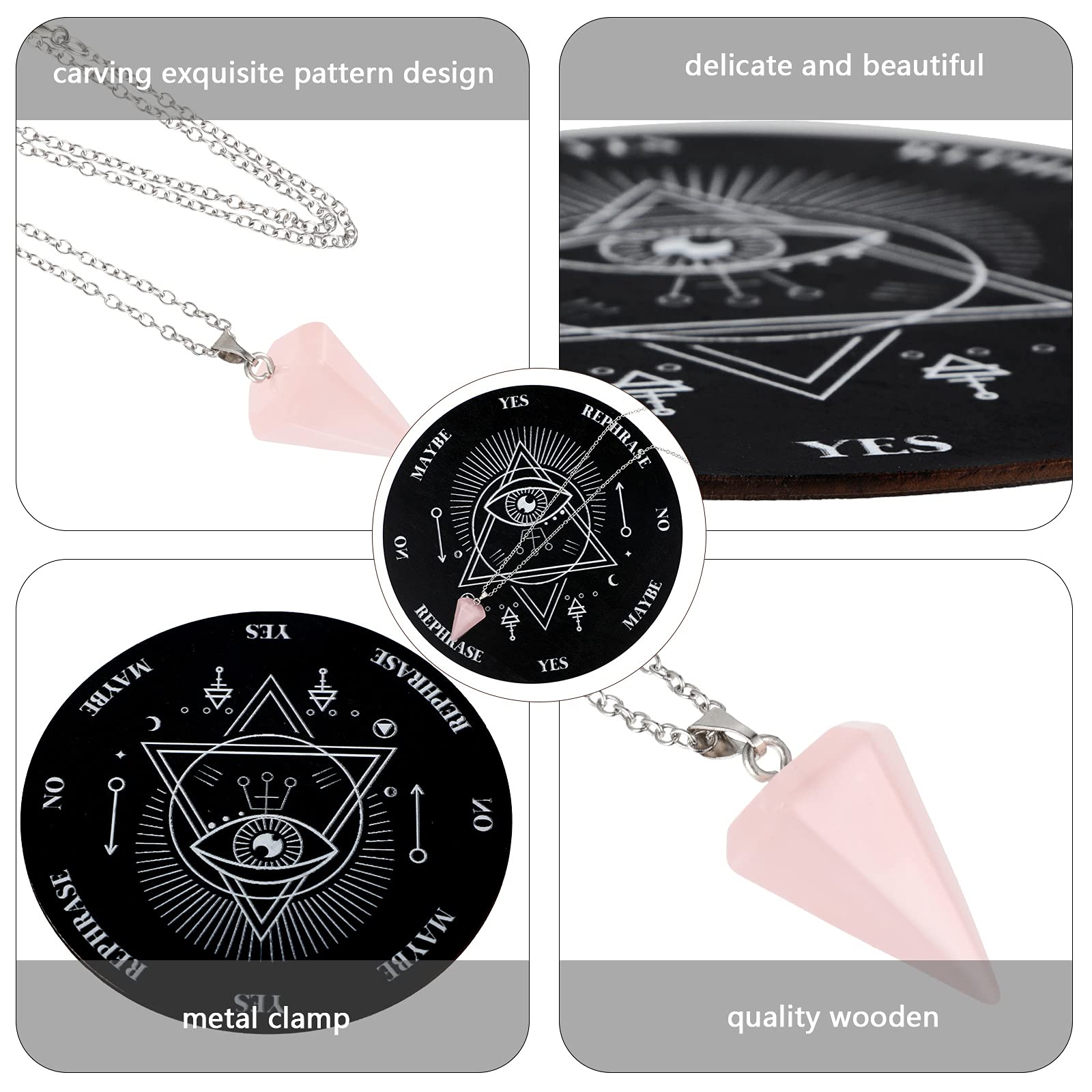 Jetec Wooden Pendulum Board Dowsing Divination Pendulum Witchcraft Altar Supplies with Crystal Necklace and Metaphysical Message Board Kit, 3.9 Inch(Black)