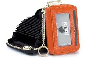 imeetu Card Wallet, Credit Card Holder for Women, Small RFID Wallet with Keychain and ID Window (Orange)