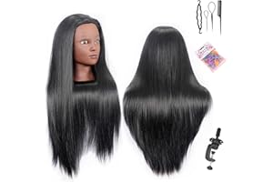 Training Head 26″-28” Mannequin Head Hair Styling Manikin Cosmetology Doll Head Synthetic Fiber Hair Hairdressing Training Model Free Clamp Exquisite Gifts (black)