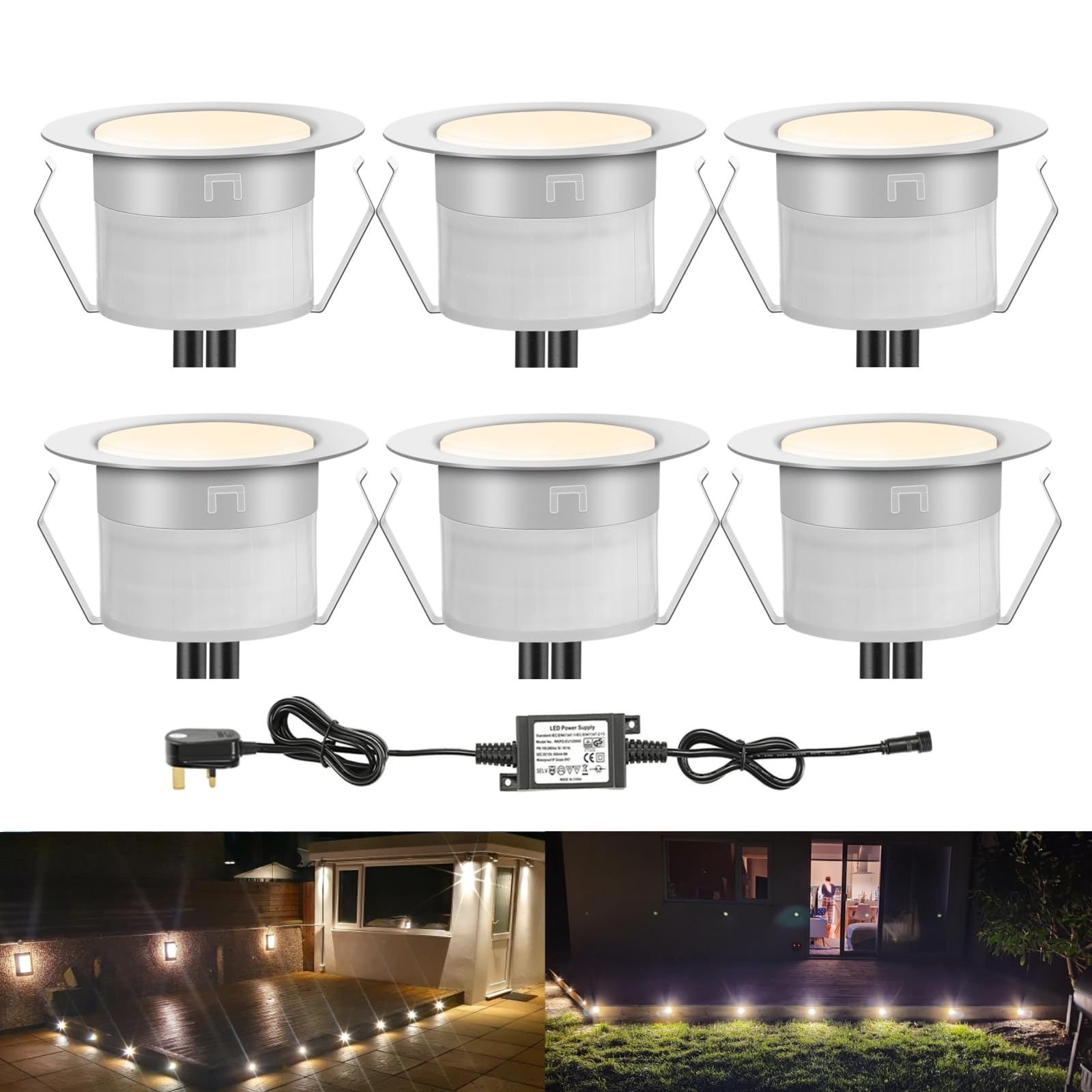 INDARUN Warm White Led Decking Lights Waterproof IP67 0.6W Ø31MM - Lighting for Terrace/Patio/Path/Wall/Garden/Decoration, 6 Packs