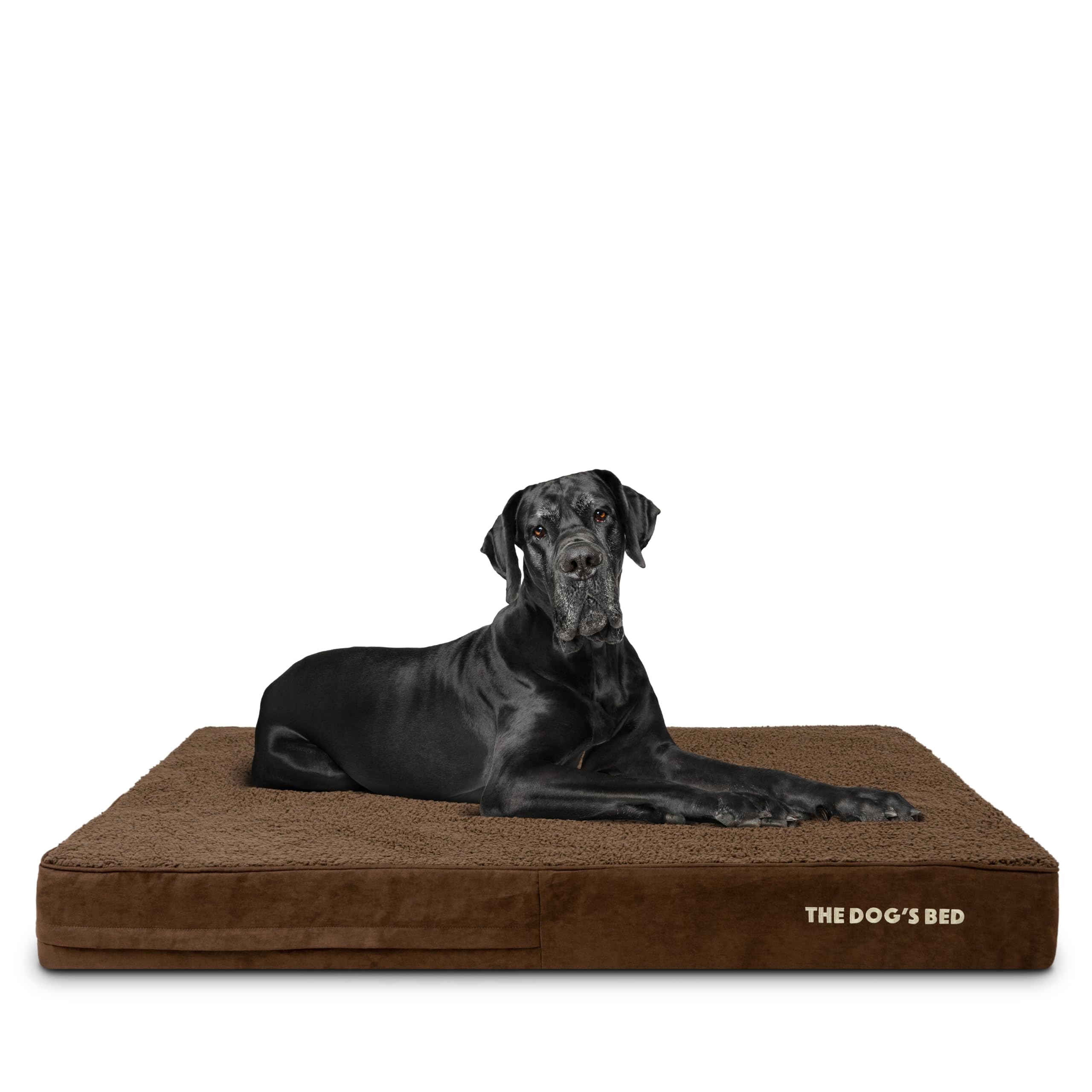 The Dog’s Bed Orthopaedic Memory Foam Dog Bed for XXL Dogs, Waterproof Support Mattress, Removable Washable Cover, Pressure Relief & Joint Support, Brown Plush, 15cm Thick