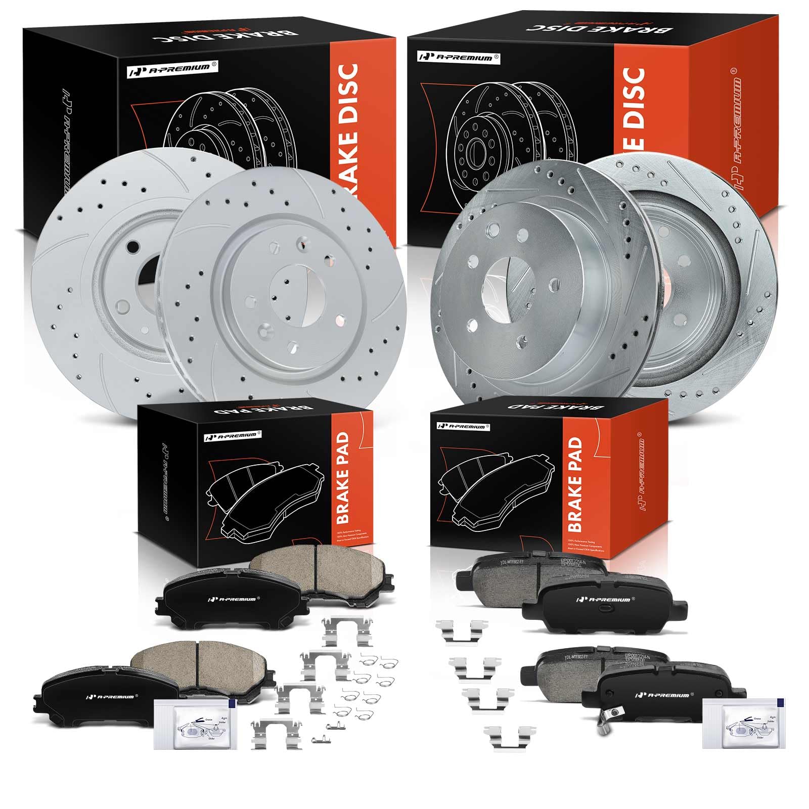 Photo 1 of A-Premium Front and Rear Drilled and Slotted Disc Brake Rotors + Ceramic Pads Kit Compatible with Nissan Models - Rogue 2014-2019, Rogue Sport 2017-2018, 12-PC Set-