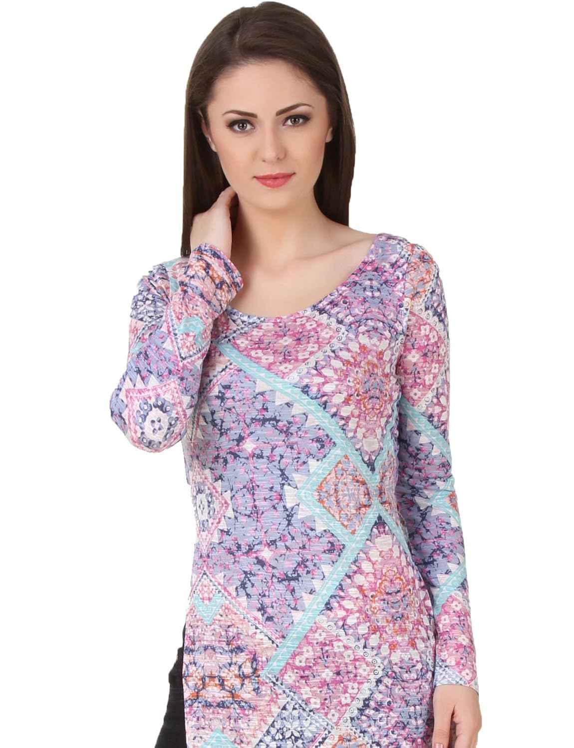 texco abstract pattern printed high slit women maxi dress