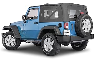 TACTIK Fabric Only Replacement Soft Top, Black Diamond - Fits Jeep Wrangler JK 2-Door - Custom-Fit Fabric Roof with Removable Side and Back Window (2013-2018 Wrangler JK 2-Door)