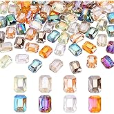 PH PandaHall 18x13mm Faceted Glass Beads, 104pcs 8 Colors Flat Large Crystal Beads Rectangle Craft Bead Spacer Loose Bead for Jewelry Bracelet Necklace Earring Making Crafting