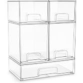 Sorbus Clear Stackable Storage Drawers (5 Pack, Complete Set) | Acrylic containers with pull-out bins keep cosmetics, brushes and daily items sorted on bathroom counters or in cabinets.