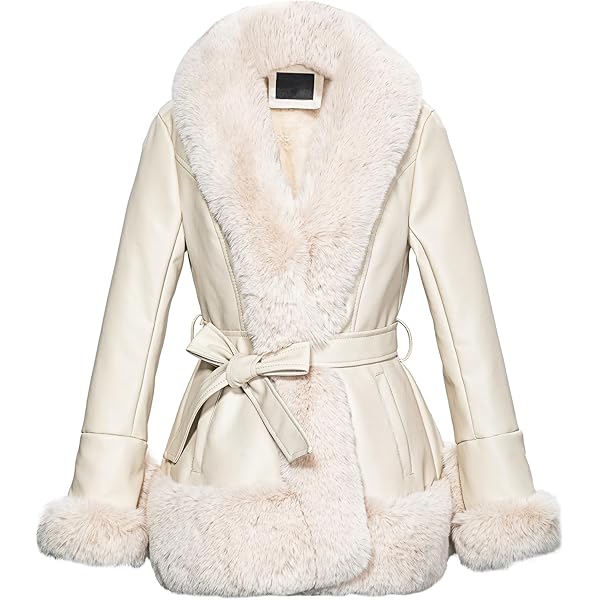 GRAN ORIENTE Faux Leather Jacket for Women with Faux Fur Collar