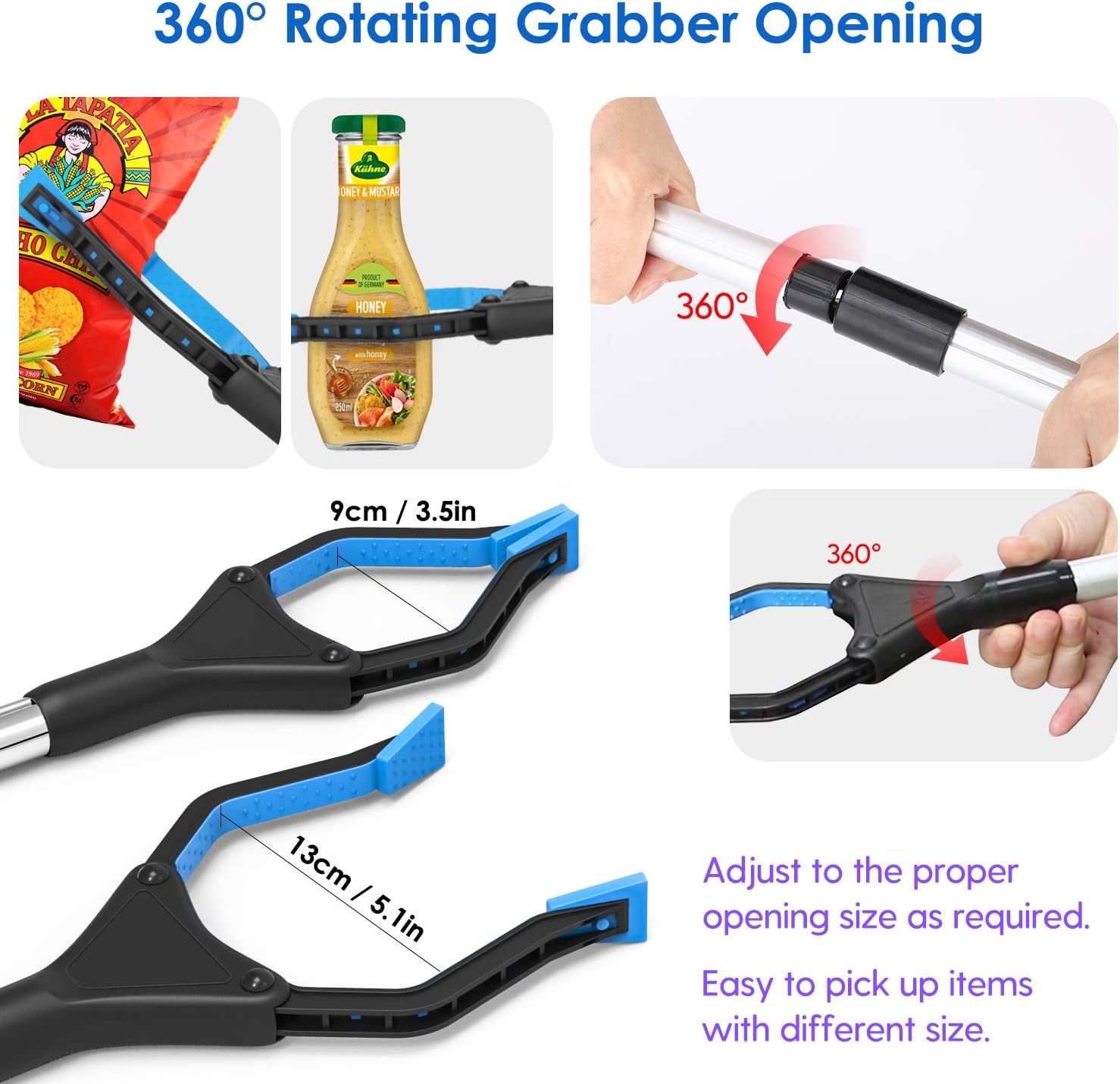 Nuovoware Reacher Grabber Tool, 32" Foldable Handy Pick Up Grabber, Lightweight Long Mobility Aid, Reaching Assist Tool for Items on High Cabinets, Litter Picker, Arm Extension, Blue: Kitchen & Dining