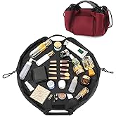 Vomgomfom 20 inch Drawstring Makeup Bag Open Flat,Waterproof Magic Cosmetic Pouch for Women (J-Wine Red)