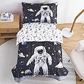 lasoftan Toddler Bedding Set, 4 Piece Bed-in-a-Bag Toddler Bed Comforter Sets for Girls, Toddler Bed Set, Astronaut Printed, Machine Washable