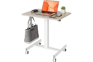 Claiks Mobile Standing Desk, Small Rolling Standing Desk with Wheels, Pneumatic Mobile Desks Workstation with Hook, Natural