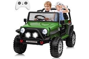 JOYRACER 24V Ride on Car Power 4 Wheels Truck w/Remote Control, 3 Speeds, Bluetooth Music, Led Lights, Spring Suspension, Soft Start, Electric Vehicles for Big Kids Boys Girls, 24 Volt Jeeps, Green