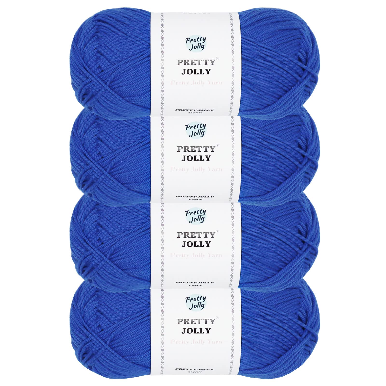 Pretty Jolly 4 Skeins Soft Baby Yarn, 100% Cotton, Crochet & Knitting, 4 Ply, Fingering Weight, Blanket Yarn for DIY Craft Total Length 4×160m/4×50g (Blue)