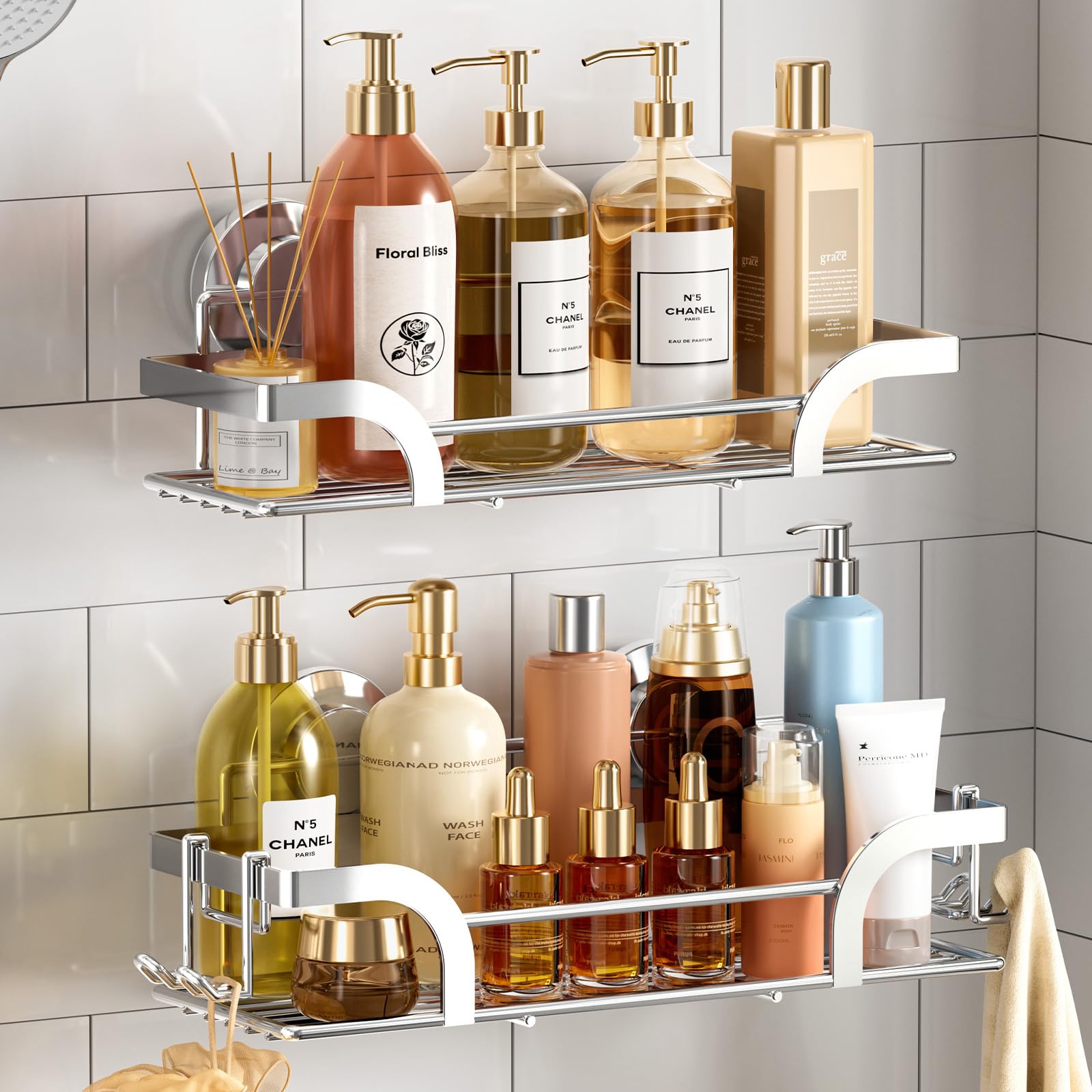 Photo 1 of TAILI Shower Caddy Suction Cup 2 Pack, Heavy Duty Bathroom Basket, Bath Shelves for Inside,Stainless Steel Shower Holder Organizer for Bathroom Storage & Home Decor,No Drilling,Silver