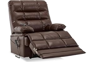 Irene House Big Tall Man Power Lay Flat Lift Recliner Extra Large Oversized Wide Heat Massage Dual Motor Recliners Up to 400 LBS Electric Chairs Bed,9205L Extended Footrest(Faux Leather, Dark Brown)