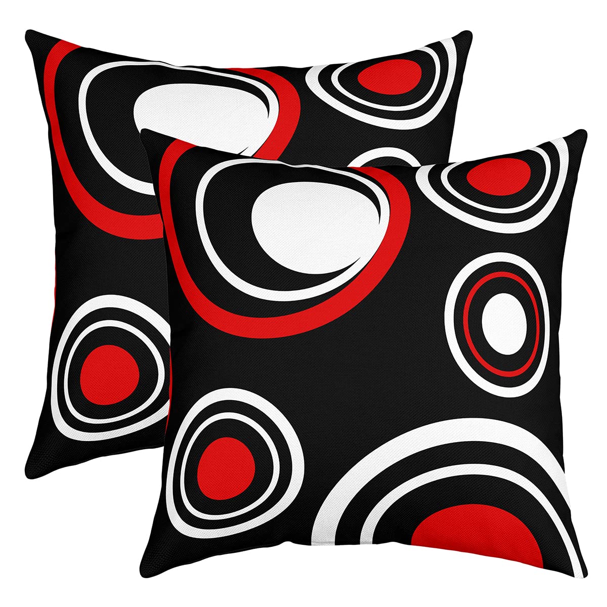 Loussiesd Set of 2 Throw Pillow Covers Abstract Art Cushion Case for Home Living Room Decor Reversible Geometric Circle White Red Grey Black Decorative Throw Cushion Case 20x20 Inch