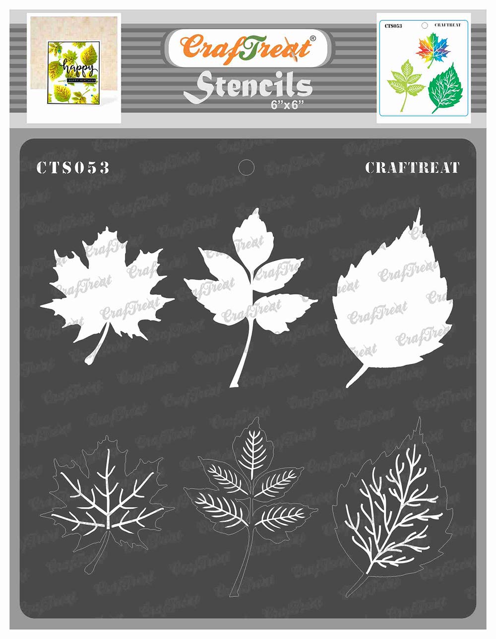 CrafTreat Reusable Layered Stencils for Painting on Wood, Canvas, Paper, Fabric, Floor, Wall and Tile - Leaves - 6x6 Inch - DIY Art and Craft Stencils