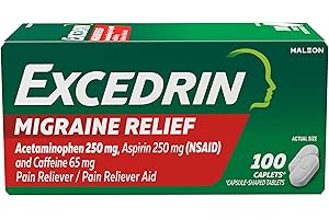 Excedrin Migraine Relief Caplets for Migraine Symptoms, Acetaminophen 250mg, Aspirin 250mg, Caffeine 65mg, Pain Reliever, 100 Count