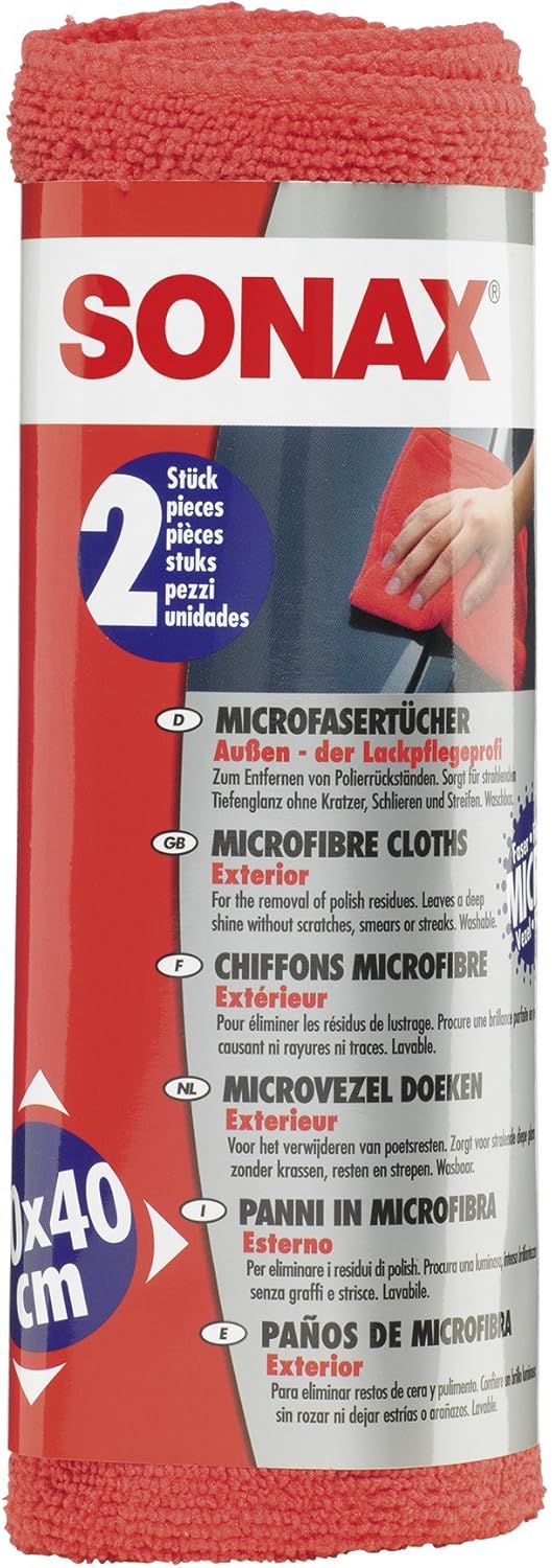 SONAX MicrofaserTücher Außen - der Lackpflegeprofi (2 Stück) hochwertig und flauschig, zum Entfernen von Polierrückständen | Art-Nr. 04162410