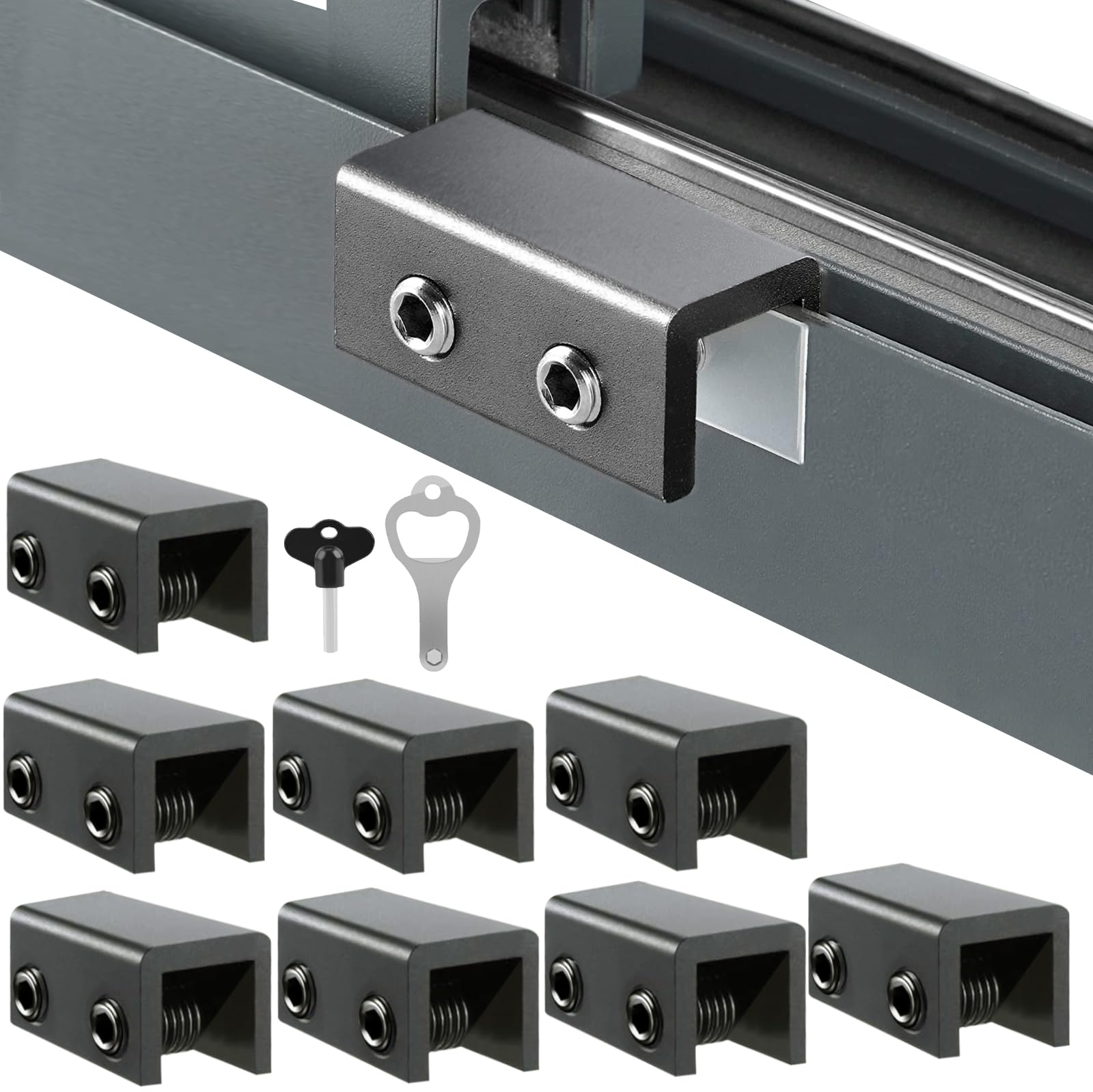 Photo 1 of Sliding Window Locks (8 Sets), Security Window Locks with Keys, Adjustable Aluminum Sliding Window Stops, Easy Installation Without Drilling, for Vertical and Horizontal Sliding Windows