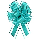 MECCANIXITY 15pcs 8 Inch Large Big Pull Bow Metallic Organza Gift Wrapping Bows Ribbon for Wedding Car Baskets Presents Christmas Bow, Peacock Green