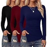 Velvelhall 3 Pack Long Sleeve Shirts for Women, Crew Neck Asymmetrical High Low Split Ruched Cute Y2K Going Out Workout Tops
