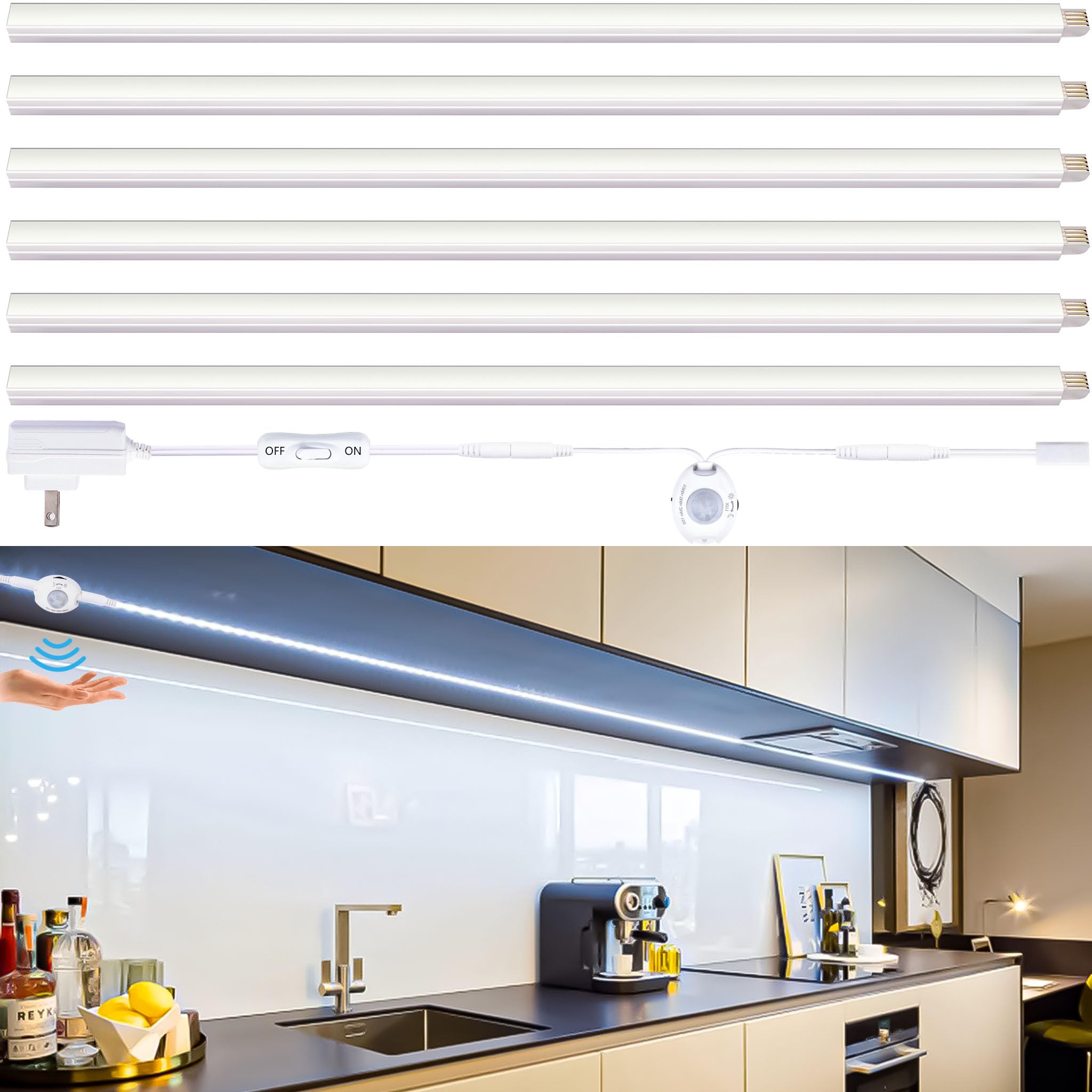 Photo 1 of CULAVON Motion Sensor Under Cabinet Lights, Plug in, Seamlessly Linkable, 6 Pcs 12 Inch Bars, Under Counter Lighting for Kitchen, Closet, Gun Safe, Shelf, Display Case, LED 3000k Warm White