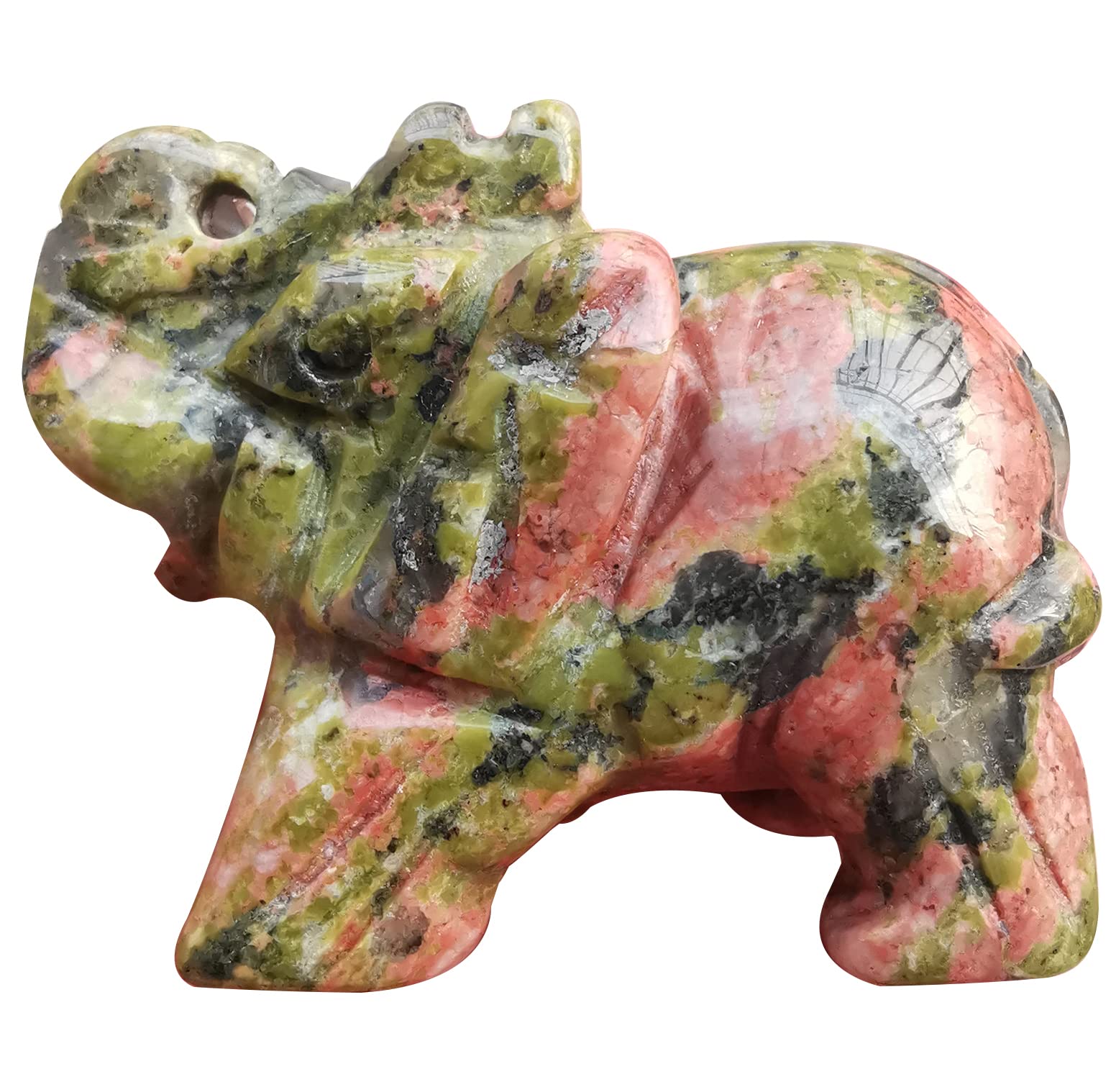 Lovionus89 Small Handcarved Elephant Crystal Statue, Home Office Guardian Animal Sculpture Decor 1.5 Inches,Unakite