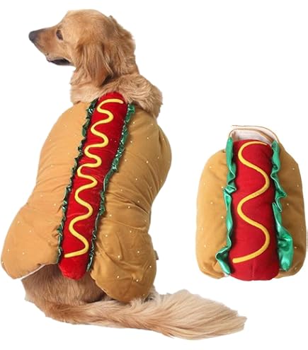 DOPI 犬用パジャマ 4脚 ジャンプスーツ 犬用パジャマ ミディアム ラージ犬用 ボーンムーンパターン 暖かいジャンプスーツ コー Casual Canine ホット・ドッグコスチューム マスタード大盛り