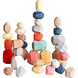 36 PCs Wooden Sorting Stacking Balancing Stone Rocks Educational Preschool Learning Toys Large Small Building Blocks Game Sto