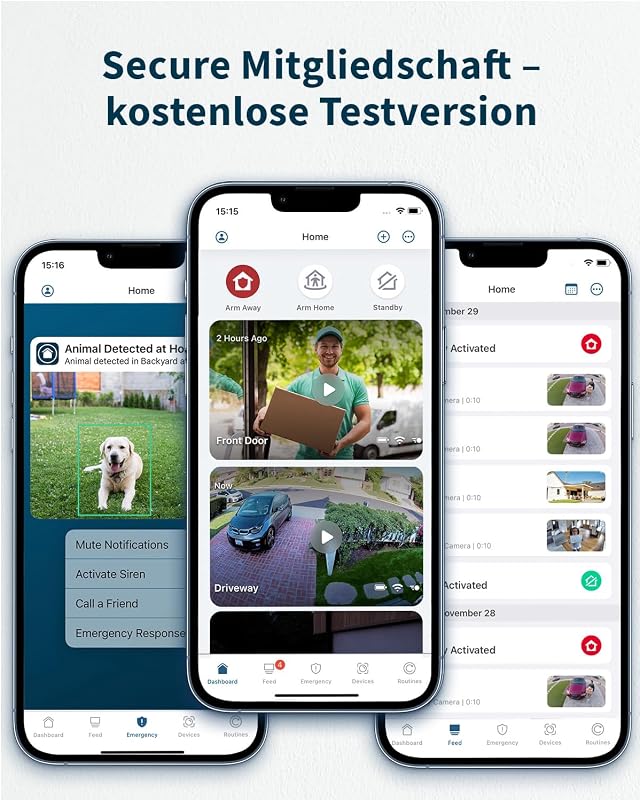Essential 2 HD Überwachungskamera Aussen & 3x Solar, Kabellos, 1080p Video, Farbnachtsicht, Licht, Bewegungsmelder, Sirene, 2-Wege Audio, Smart Home + Arlo Secure Plan Testzeitraum, 3er Set, Weiß