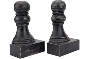 GENMOUS & CO. Rustic Distressed Vintage Finial Bookends Farmhouse Distressed Black Wood Decorative Corbel Bookends for Shelves, Fireplace, Mantel,Wall, Table, Office Set of 2