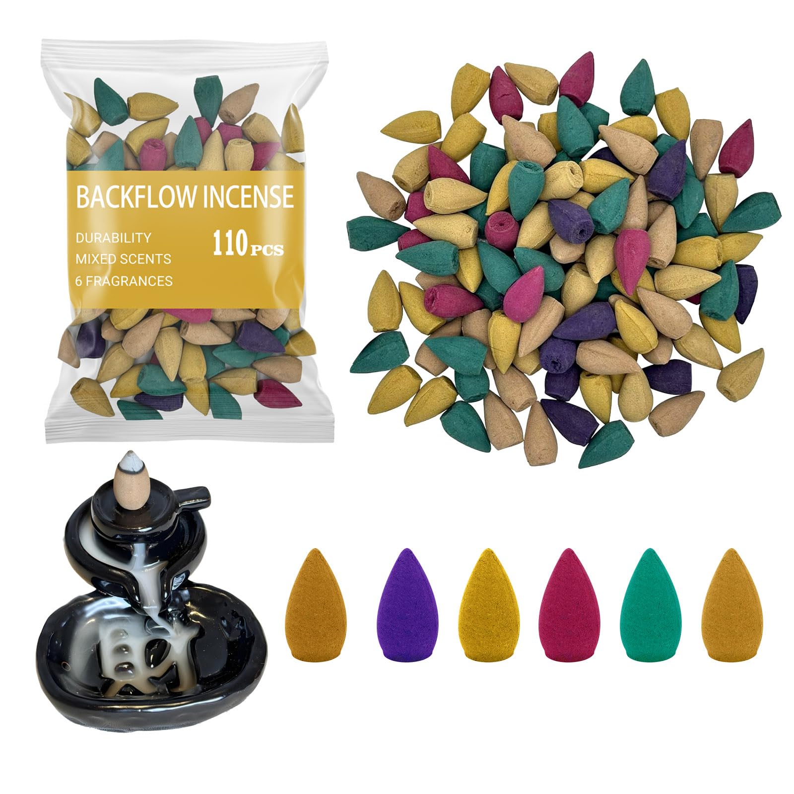 Photo 1 of 110Pcs Backflow Incense Cones for Waterfall 6 Different Mixed Natural Incense Waterfall Cones