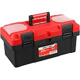 MAXPOWER Tool Box 16 inch, Plastic Small Tool Box with Latch Removable Tray | Lockable Toolbox for Home, Red
