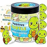 Positive Turlte Cards Jar, 60 Emotional Support Turtle Decor - Sea Turtles Gift for Turtles Lovers, Teacher, Friends - Inspirational Gifts for Women, Coworkers - Graduation Gifts for Her, Him, Girls