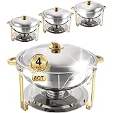 Beviliu 8QT Chafing Dishes for Buffet 4 Pack, Ultra-Large Capacity Warming Trays for Large Gatherings, 8QT Food Warmers for Parties Buffet, Catering Supplies Buffet Display Chafing Dish for Parties