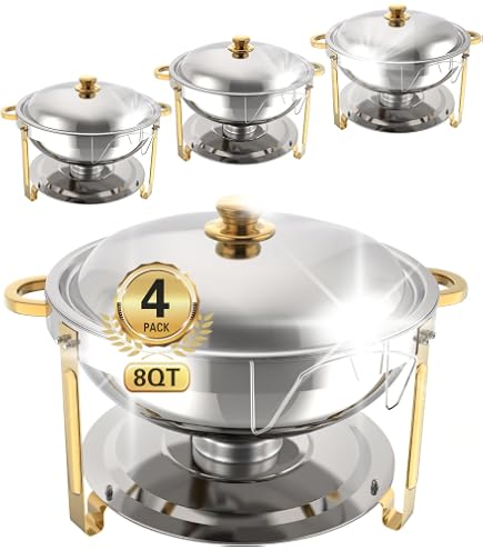 IMACONE 4er Set Chafing Dish Buffetwärmer Aus Edelstahl – 8QT, Inkl. Deckel Und Brennstoffhalter