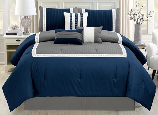 Amazon Com Modern King Size 7 Piece Bedding Stripe Pinch Pleat