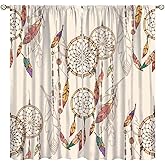DDCBNS Boho Dreamcatcher Curtains,Native American Indian Ethnic Tribe Feathers Window Treatments for Bedroom Living Room Kitchen Office Rod Pocket Drapes 2 Panels Set Total Size 42 x 45 Inch